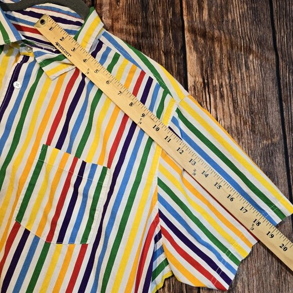 Trinity Collective Button Up Short Sleeve Multicolor Striped Shirt 80s Style 2XL - Picture 6 of 12